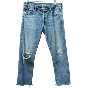 Citizens of Humanity Emerson Slim Boy Friend Jeans Distressed Light Wash Cropped